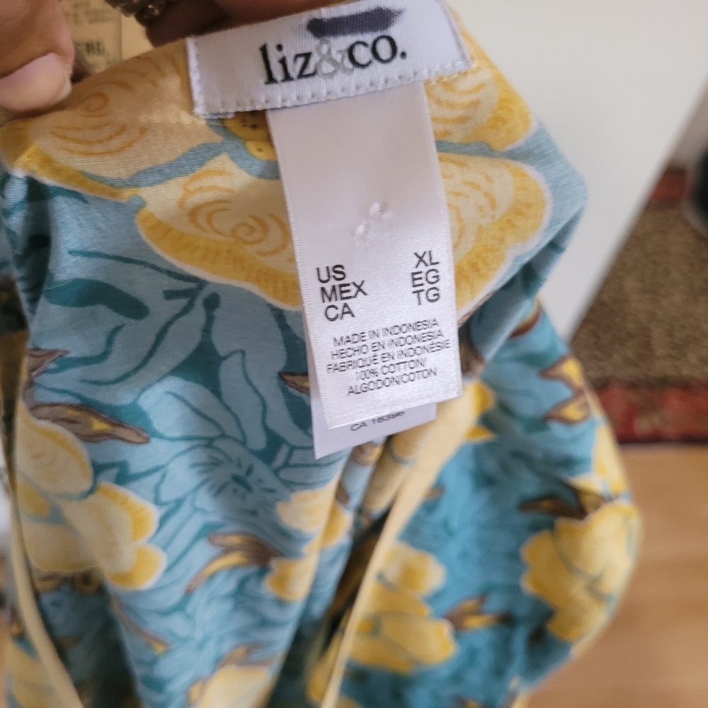 Liz&Co Blouse Womens XL Floral V Neck Long Sleeve Button Up Shirt Top - Picture 7 of 7